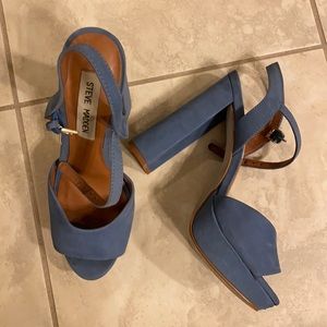 Blue Suede Ankle Strap Heel